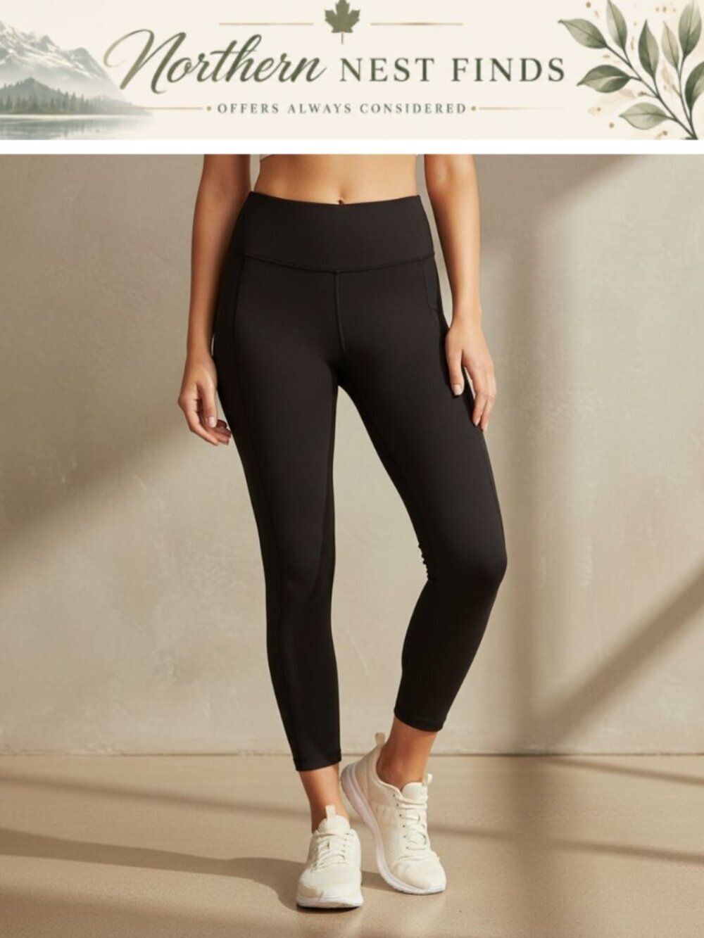 Womens High Waist Cotton Stretch 7/8 Legging with Tech Pocket 24In Inseam